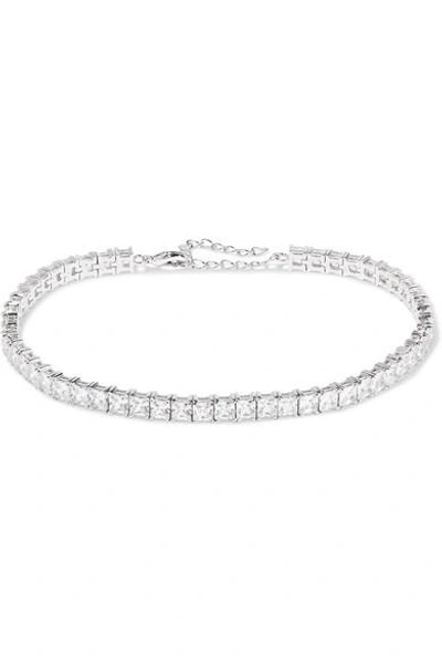 Shop Kenneth Jay Lane Rhodium-plated Cubic Zirconia Anklet In Silver