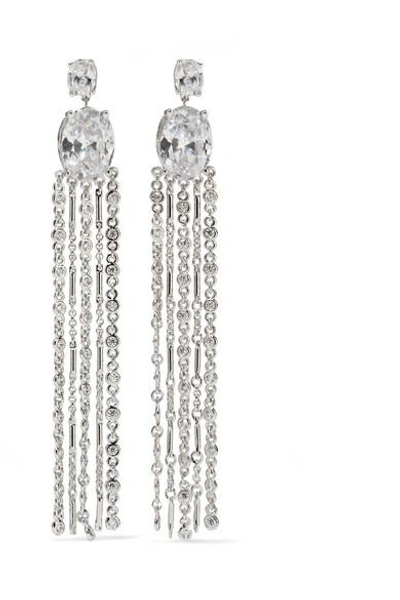 Shop Kenneth Jay Lane Rhodium-plated Cubic Zirconia Earrings In Silver