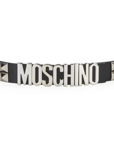 Shop Moschino Studded Logo Belt In Black