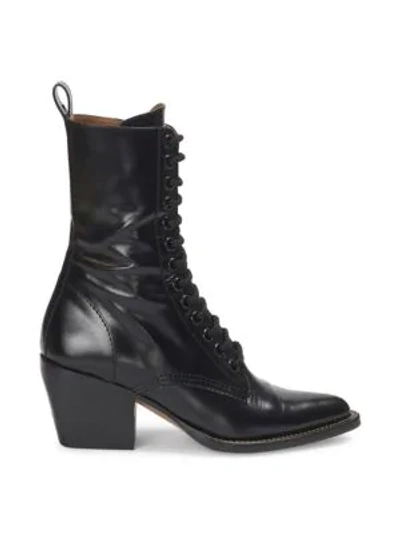 Shop Chloé Rylee Lace-up Leather Mid-calf Boots In Black