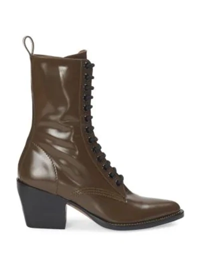 Shop Chloé Women's Rylee Lace-up Leather Mid-calf Boots In Brown