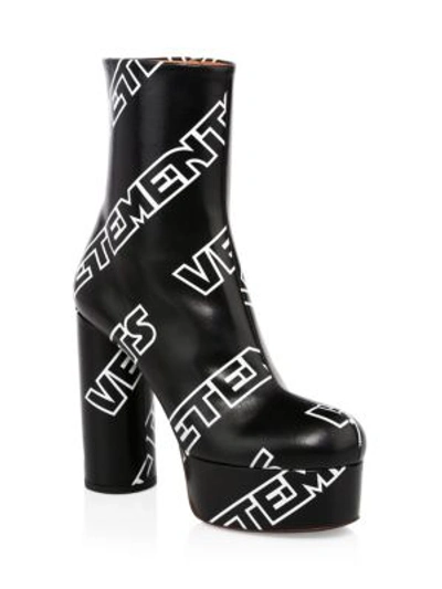 Shop Vetements Printed Leather Platform Boots In Black White