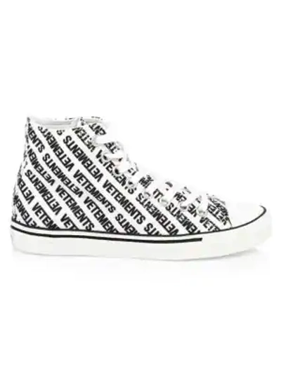 Shop Vetements Printed Canvas Sneakers In White Black