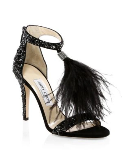 Shop Jimmy Choo Viola Crystal & Ostrich Feather Stilettos In Black