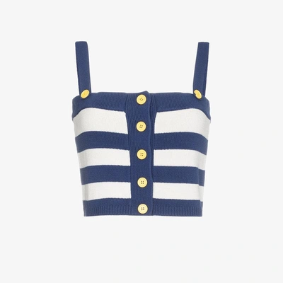 Shop Staud Striped Top With Buttons In Blue