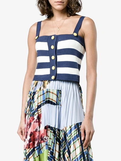 Shop Staud Striped Top With Buttons In Blue
