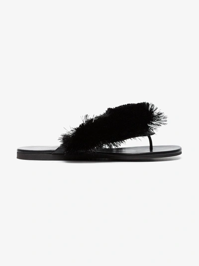 Shop Marco De Vincenzo Black Fringe Leather Sandals