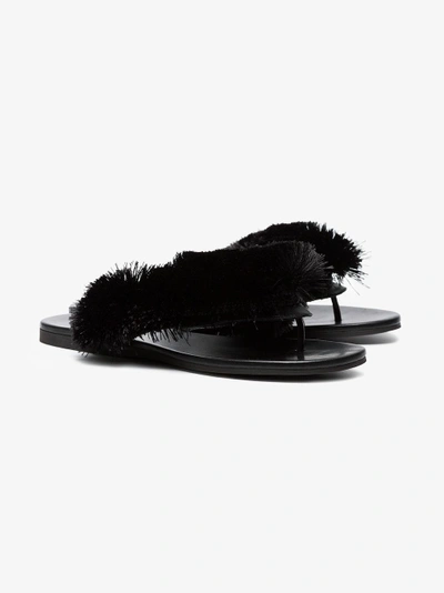 Shop Marco De Vincenzo Black Fringe Leather Sandals