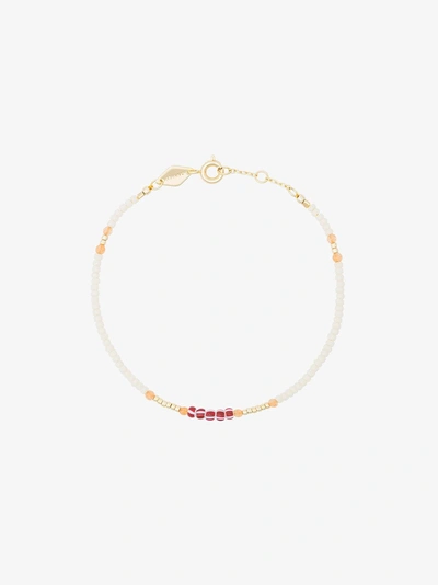 Shop Anni Lu White And Orange Peppy Gold Plated Bracelet In Nude&neutrals