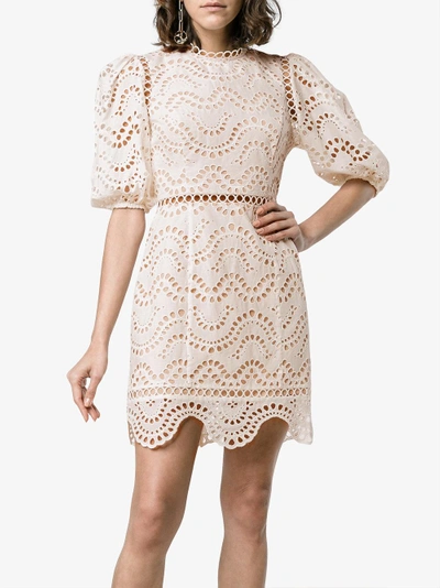 Shop Zimmermann Jaya Wave Cotton Dress In Nude/neutrals