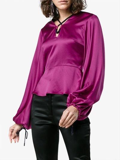 Shop Roksanda Silk Tie Neck Blouse In Pink/purple