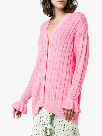 Shop Marco De Vincenzo Cotton Knit Cardigan In Pink&purple