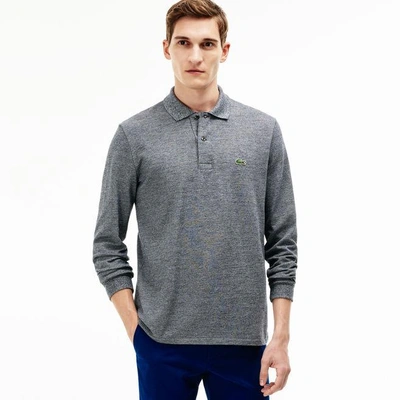 Shop Lacoste Men's Long Sleeve Chine Piqué Polo Shirt In Navy Blue Mouline