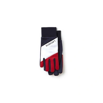 Shop Lacoste Men's French Sporting Spirit Edition Colorblock Polar Fleece Gloves In Navy Blue / White / Red