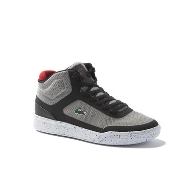 Shop Lacoste Men's Explorateur Sport Mid Piqué Sneakers In Grey/black