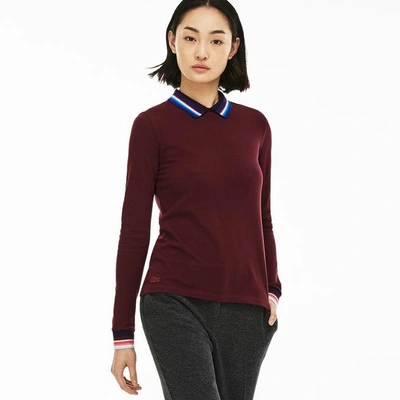 Shop Lacoste Women's Slim Fit Polo With Striped Ribbing In Vendange
