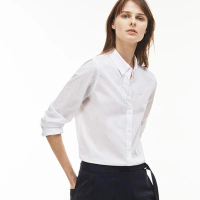 Shop Lacoste Women's Regular Fit Cotton Poplin Shirt In White