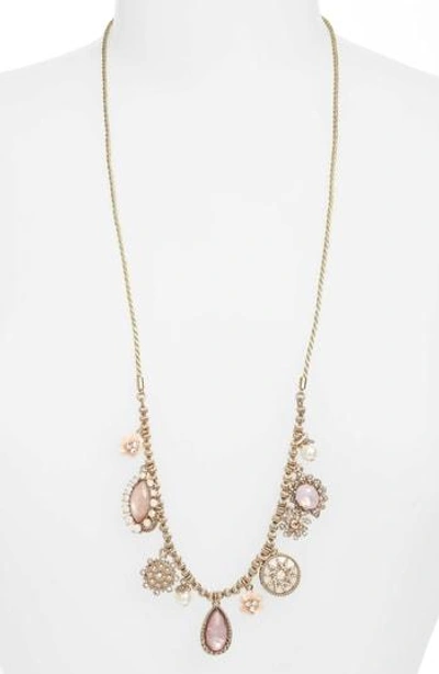 Shop Marchesa Long Adjustable Crystal Necklace With Tassels In Gold/ Blush Multi