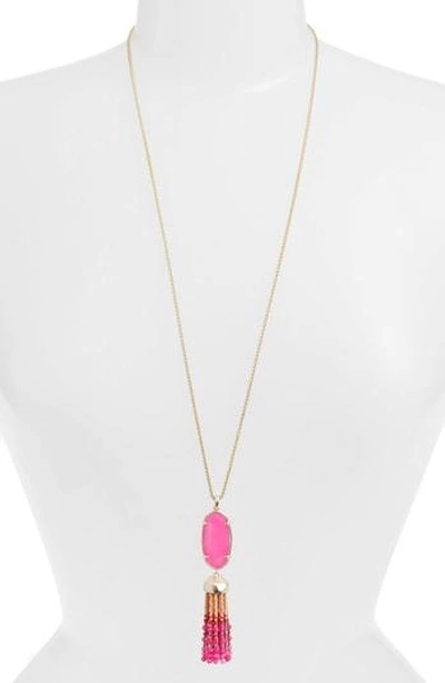 Shop Kendra Scott Eva Tassel Pendant Necklace In Pink Unbanded Agate/ Gold