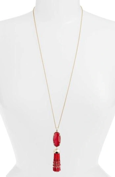 Shop Kendra Scott Eva Tassel Pendant Necklace In Red Mop/ Gold