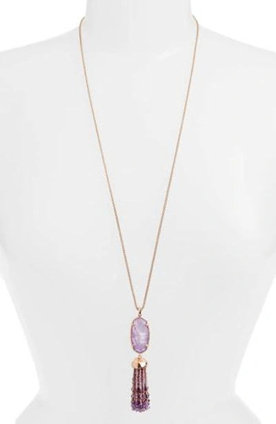 Shop Kendra Scott Eva Tassel Pendant Necklace In Lilac Mop/ Rose Gold