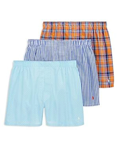 Shop Polo Ralph Lauren Woven Boxers, Pack Of 3 In Blue/orange