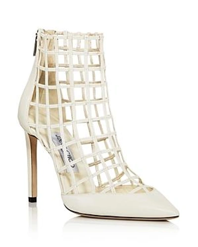 Shop Jimmy Choo Women's Sheldon 100 Caged Leather High-heel Booties In Chalk