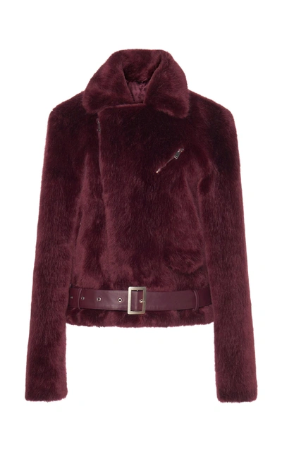 Shop Alexis Shura Faux Fur Moto Jacket In Burgundy