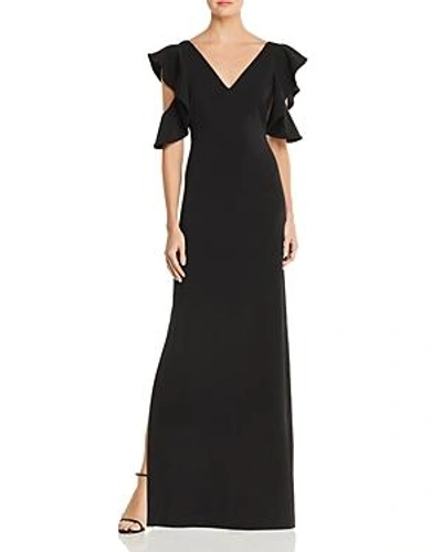 Shop Laundry By Shelli Segal Ruffled Cold-shoulder Gown In Black