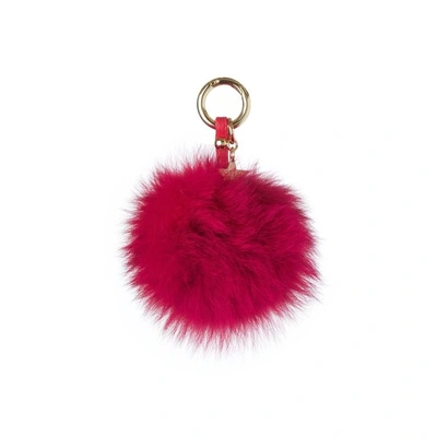 Shop Popski London Fox Fur Pom Pom Keyring - Hot Pink
