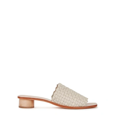 Shop Loq Elora Stone Woven Leather Mules In Light Grey