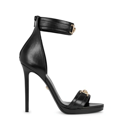 Shop Versace Black Medusa-embellished Leather Sandals