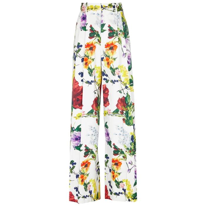 Alice And Olivia Dustin Super Flared Floral-print Cotton Pants In ...