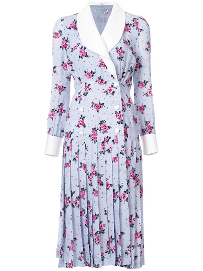 Shop Alessandra Rich Floral Print Pleated Dress - Blue