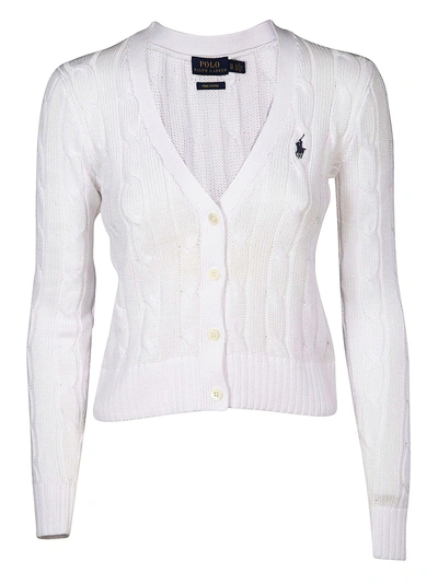 Shop Polo Ralph Lauren Embroidered Logo Cardigan In White