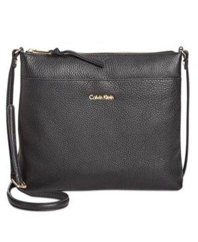 Shop Calvin Klein Pebble Leather Lily Crossbody In Black/gold