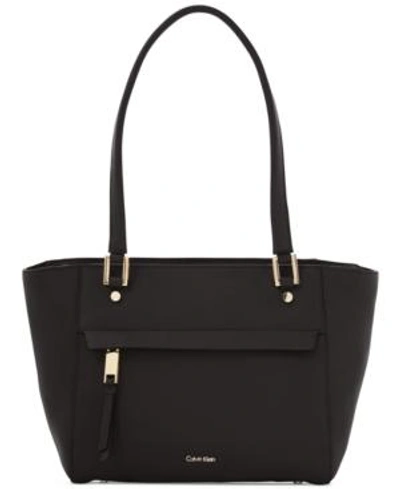 Shop Calvin Klein Angelina Large Tote In Black/gold