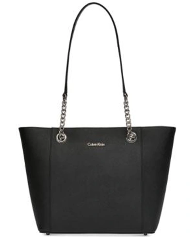 Shop Calvin Klein Hayden Chain Strap Large Tote In Black/silver