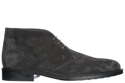 Shop Tod's Men's Suede Desert Boots Lace Up Ankle Boots In Grey