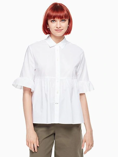 Shop Kate Spade Ruffle Sleeve Shirt In Fresh White