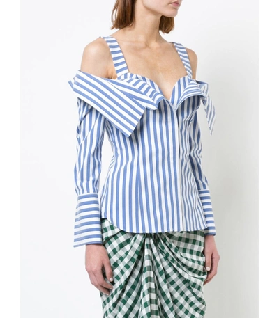 Shop Monse Blue/white Stripe Cold Shoulder Top