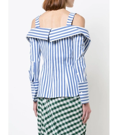 Shop Monse Blue/white Stripe Cold Shoulder Top