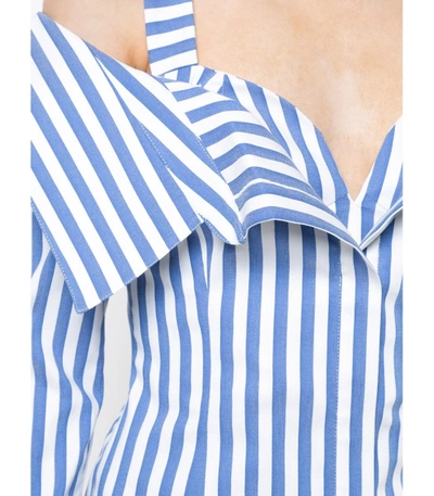 Shop Monse Blue/white Stripe Cold Shoulder Top