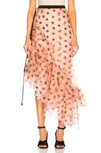 Shop Johanna Ortiz Walking Palm Silk Organza Skirt In Peach & Black Dots