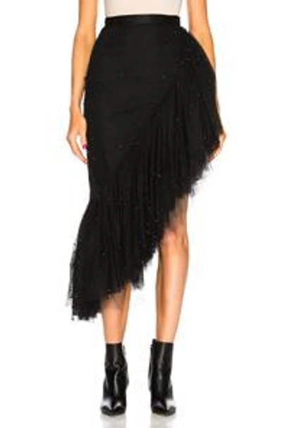 Shop Rodarte Tulle & Black Pearl Asymmetric Ruffle Skirt In Black