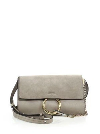 Shop Chloé Faye Small Suede & Leather Shoulder Bag In Midnight Green