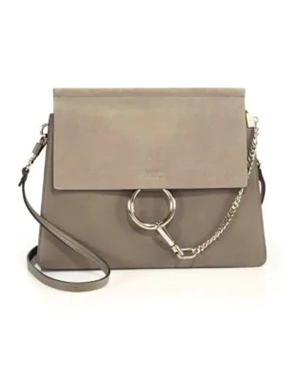 Shop Chloé Medium Faye Leather & Suede Bag In Silver Blue