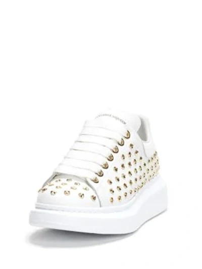 Shop Alexander Mcqueen Gold Studded Leather Sneakers In White