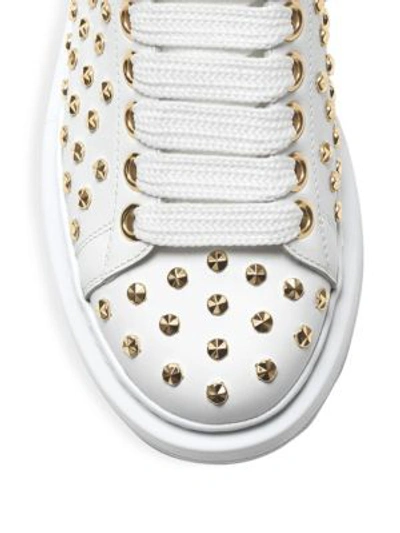 Shop Alexander Mcqueen Gold Studded Leather Sneakers In White