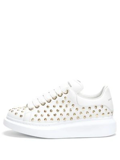 Shop Alexander Mcqueen Gold Studded Leather Sneakers In White